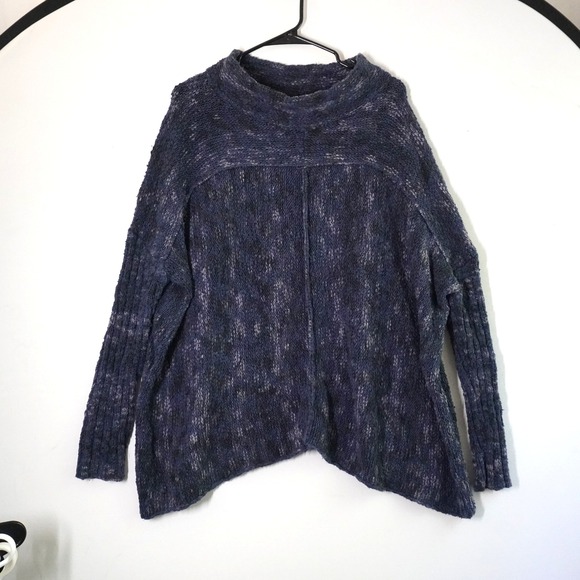 Free People Oversized Knit Pullover Sweater‎ High Neck Tunic Blue Small Comfy - Picture 1 of 8